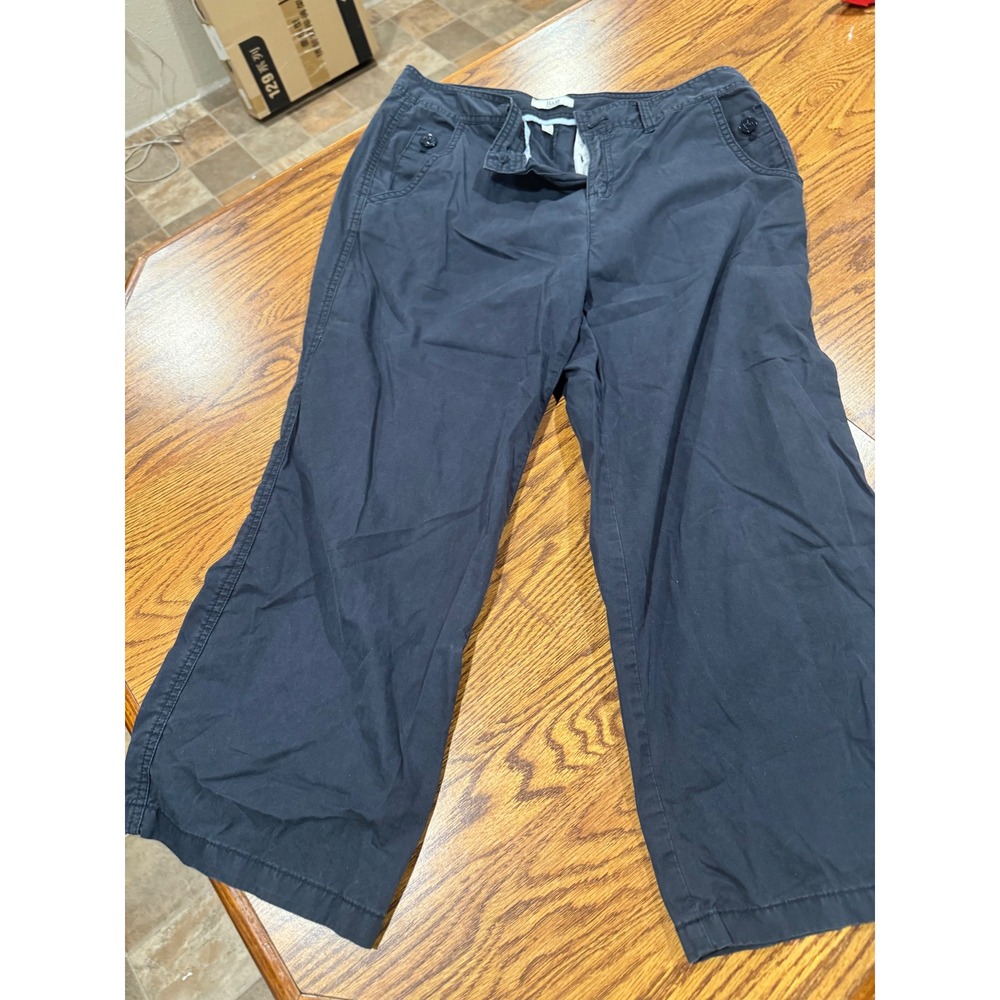 Bass GH Bass and Co Womens Navy Blue Cropped Chino Pants Wide Leg Cotton Size 10